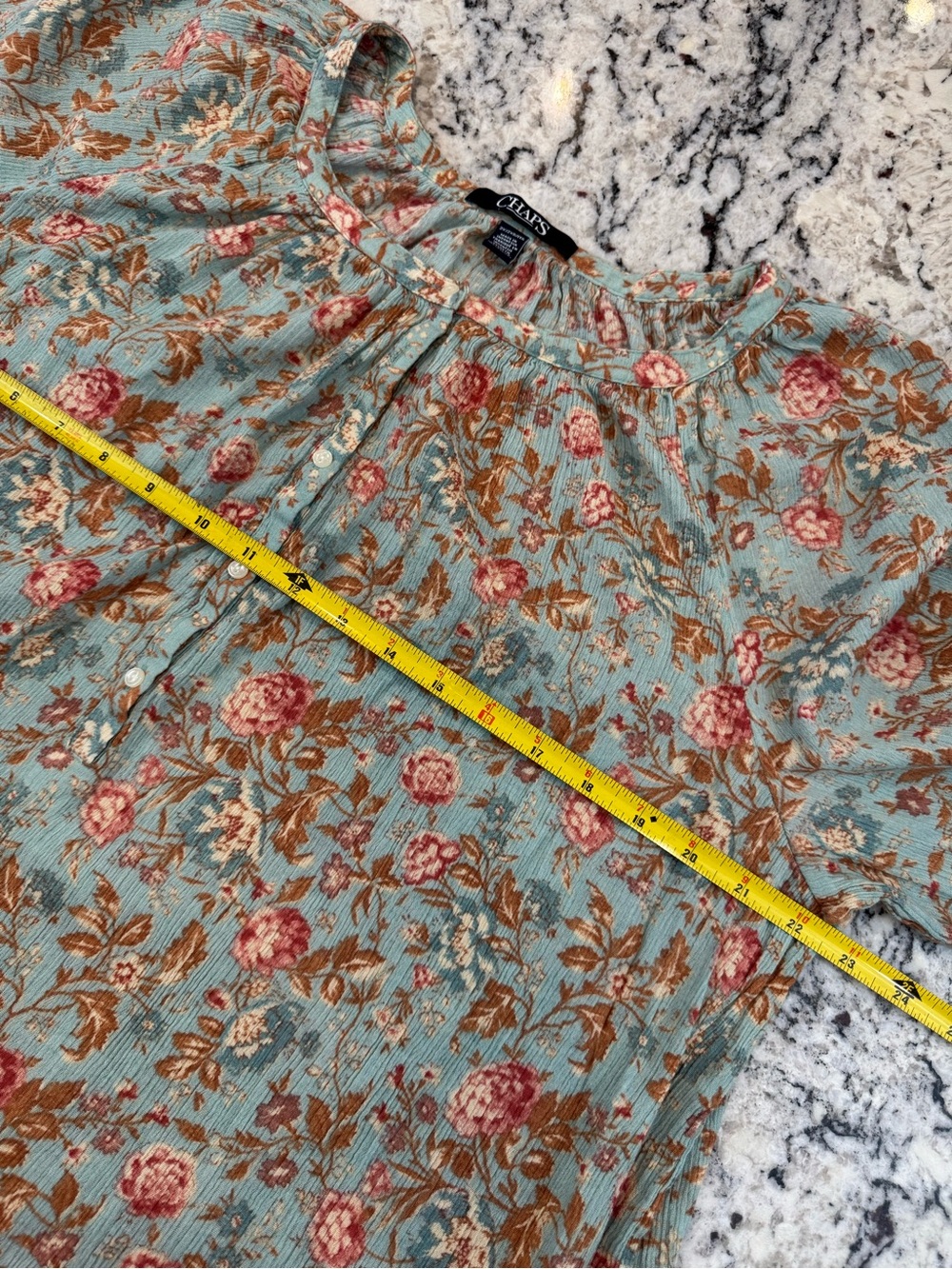 CHAPS Floral Boho Peasant Tunic Blouse Size 2X Blue Pink Cotton Viscose - Picture 8 of 11